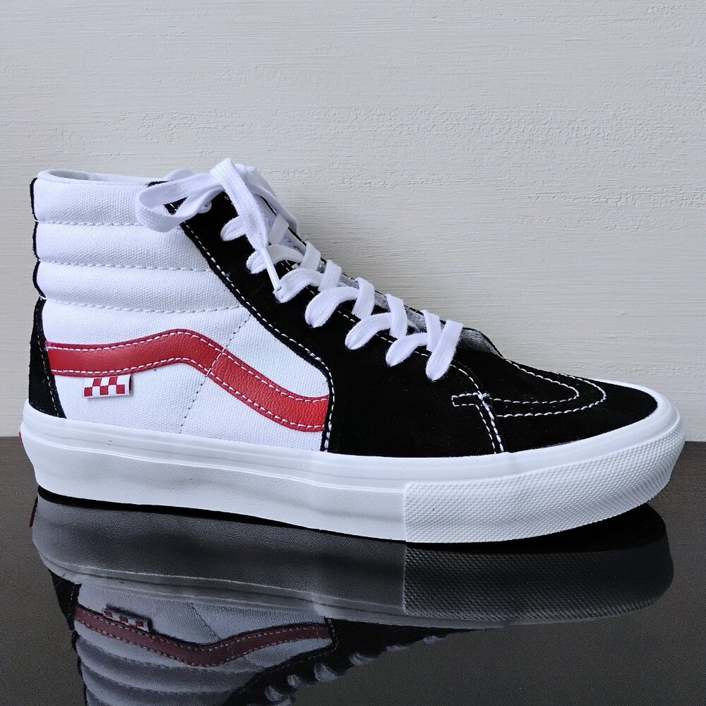 Vans Men's Skate Sk8-Hi Athletic Suede / Canvas Sneaker in Striking Black / Red